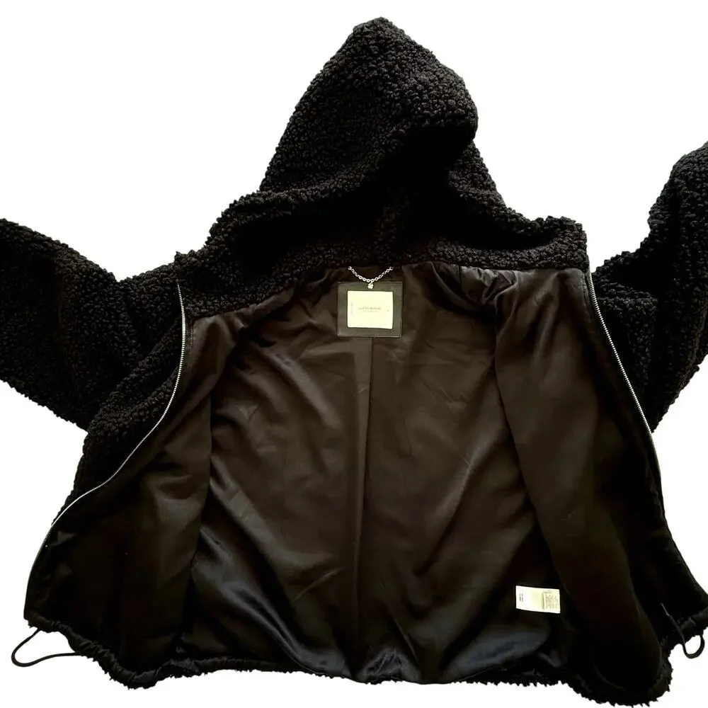 Lucky Brand Black Teddy Sherpa Hooded Jacket Women’s L Oversized Full Zip Cozy - Picture 4 of 16